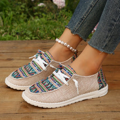 Women's Retro Printed Sneakers Casual Lace Up Outdoor Shoes Lightweight Low Top