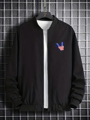 Varsity Jackets American Flag Map Long Sleeve Tops Men's Casual Baseball