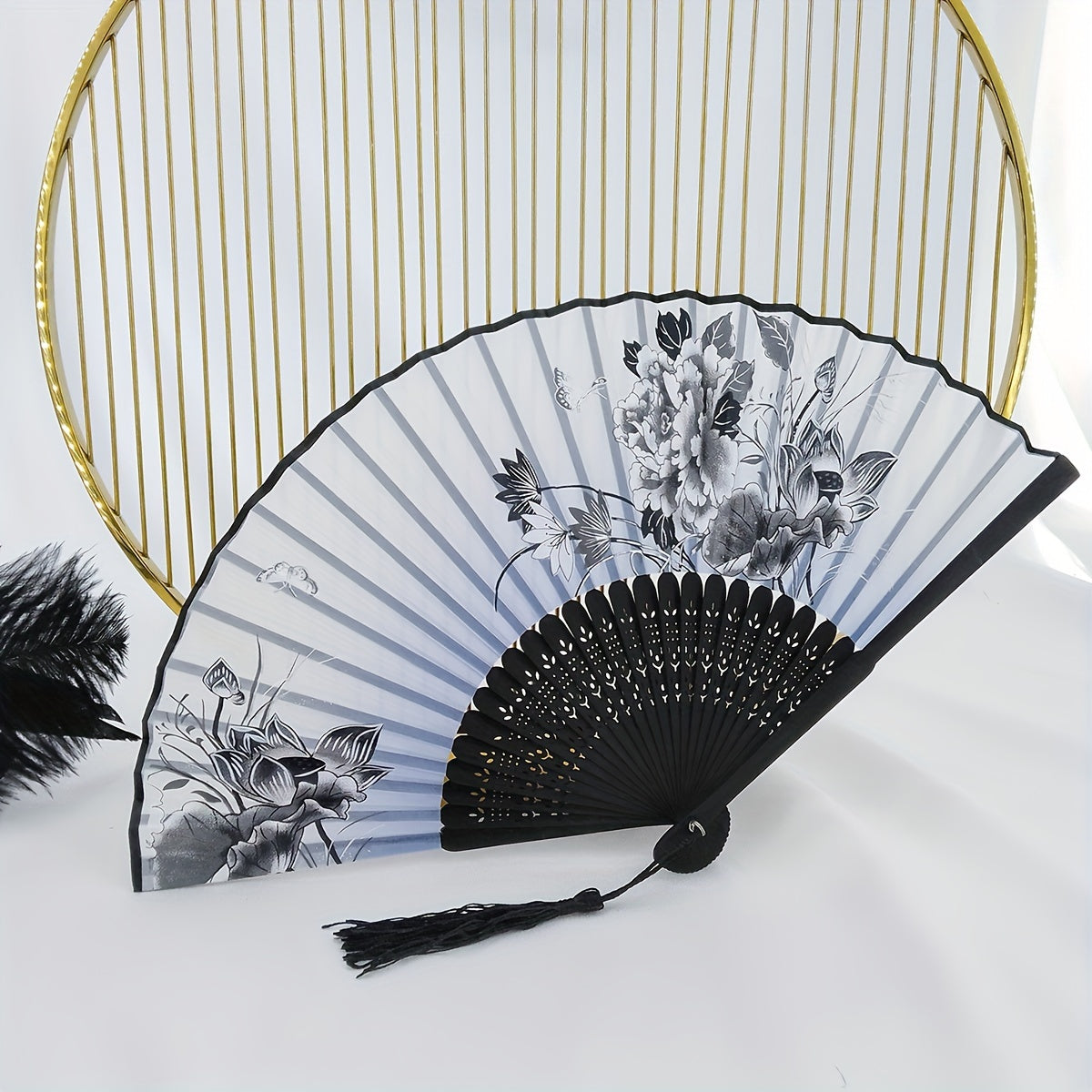 Chinese Flower Pattern Folding Fan Cheongsam Accessories