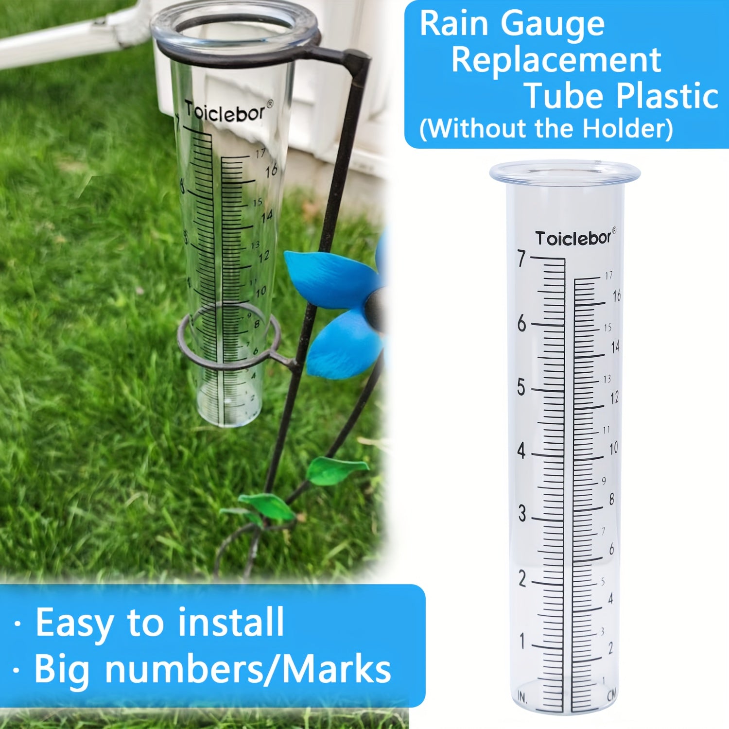 Rain Gauge Replacement Tube Plastic 17 Capacity