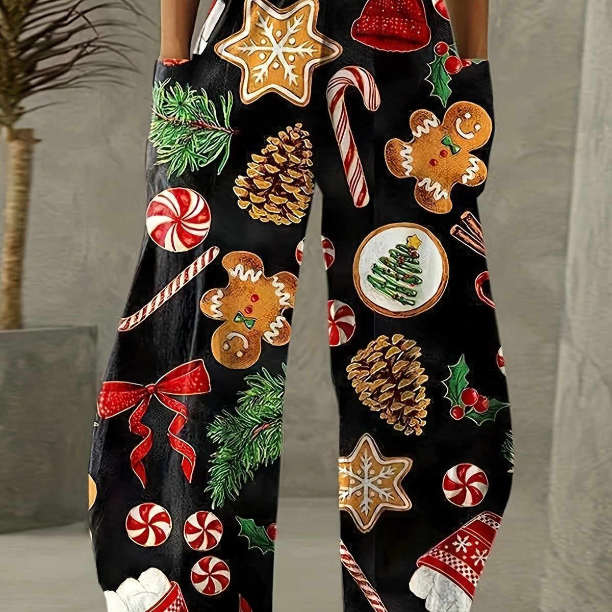 Women's Plus Christmas Print Wide Leg Pants