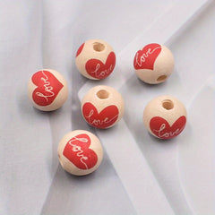 6pcs 16mm Heart Wooden Beads Loose Beads Series