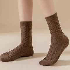 6 Pairs Twist Textured Mid Tube Socks for Women
