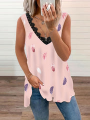  Colorblock Feather Print V-Neck Tank Top