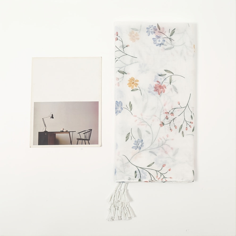 Floral Print Scarf Tassel Linen Shawl Lightweight Sunshade Shawls
