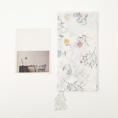 Floral Print Scarf Tassel Linen Shawl Lightweight Sunshade Shawls