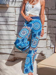  Boho Pants Women's Plus Damask Print High Rise