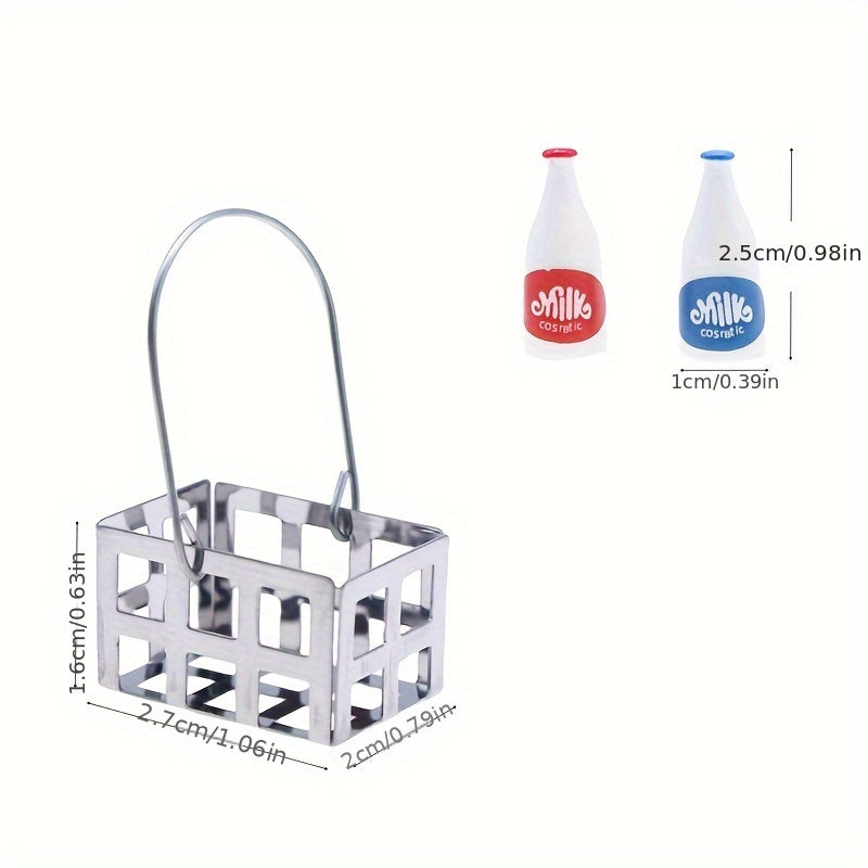 Dollhouse Mini Milk Beverage Scene Metal Shopping Basket