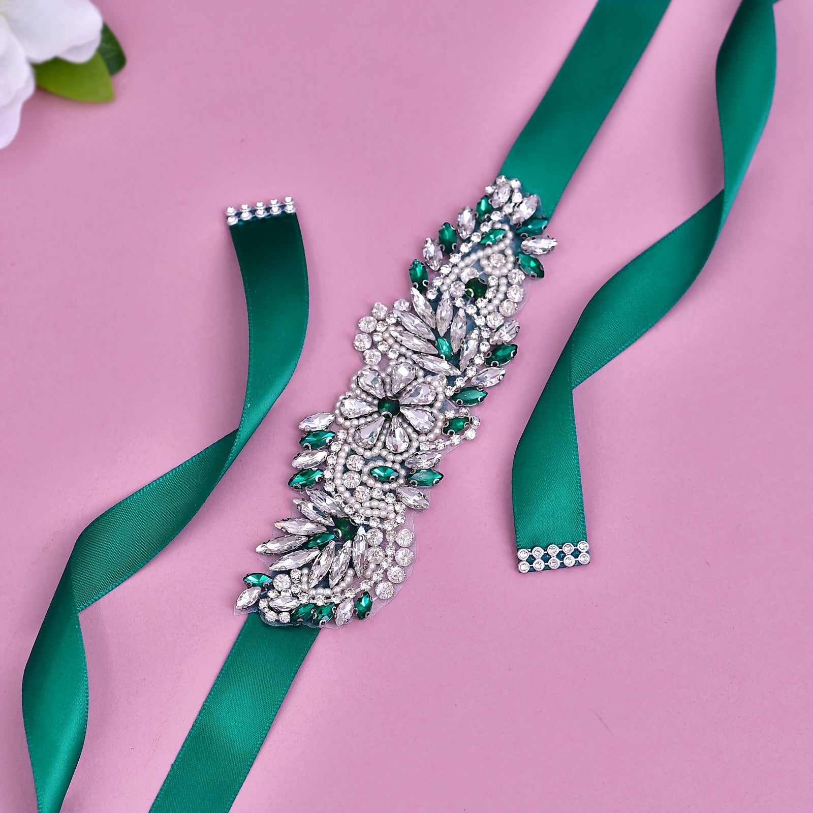 Emerald Green Rhinestone Bridal Belt Waistband Wedding Party Dresses