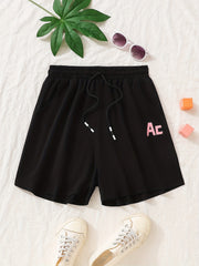 Girls Letter Graphic Drawstring Waist Loose Casual Sports Shorts