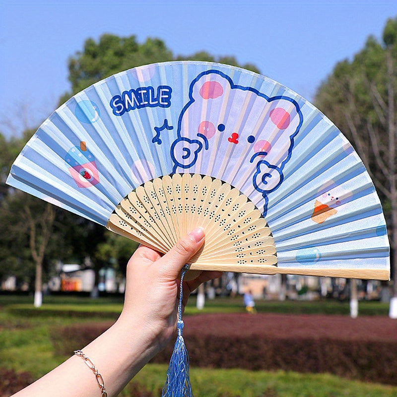 Cartoon Pattern Folding Fan Cloth Fan Girl's Birthday Party Accessories
