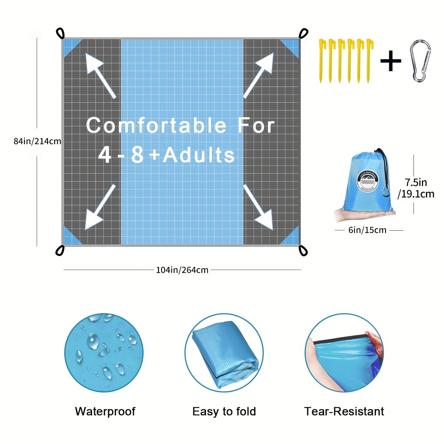Waterproof Oversize Beach Blanket Portable Soft