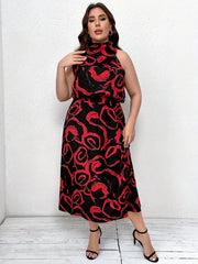  Abstract Brush Print Halter Neck Maxi Dress