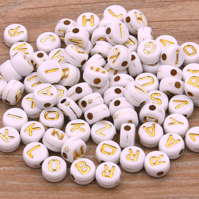 100pcs Mixed Letter Acrylic Beads Round Flat Alphabet Spacer Beads