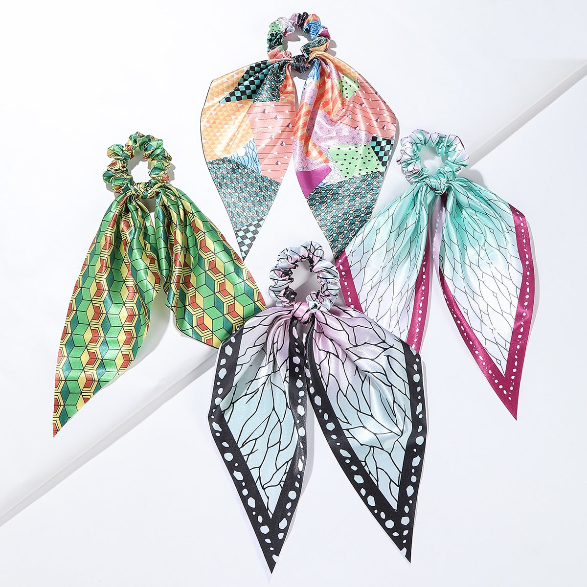 Anime Print Bowknot Hair Scarf Scrunchies Hair Tie Elastic Hair Ponytail