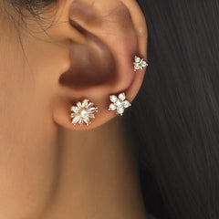 Star Leaf Flower Pearl Zircon Stud Earrings for One Ear