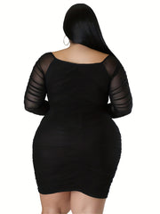  Sexy Bodycon Dress V Neck Mesh Sleeve High Rise