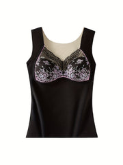 Floral Lace Trim Padded Tank Top