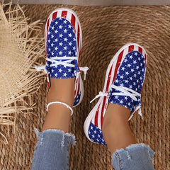 Women's Flag Pattern Elements Sneakers Low Top Slip-On Canvas Shoes Independence