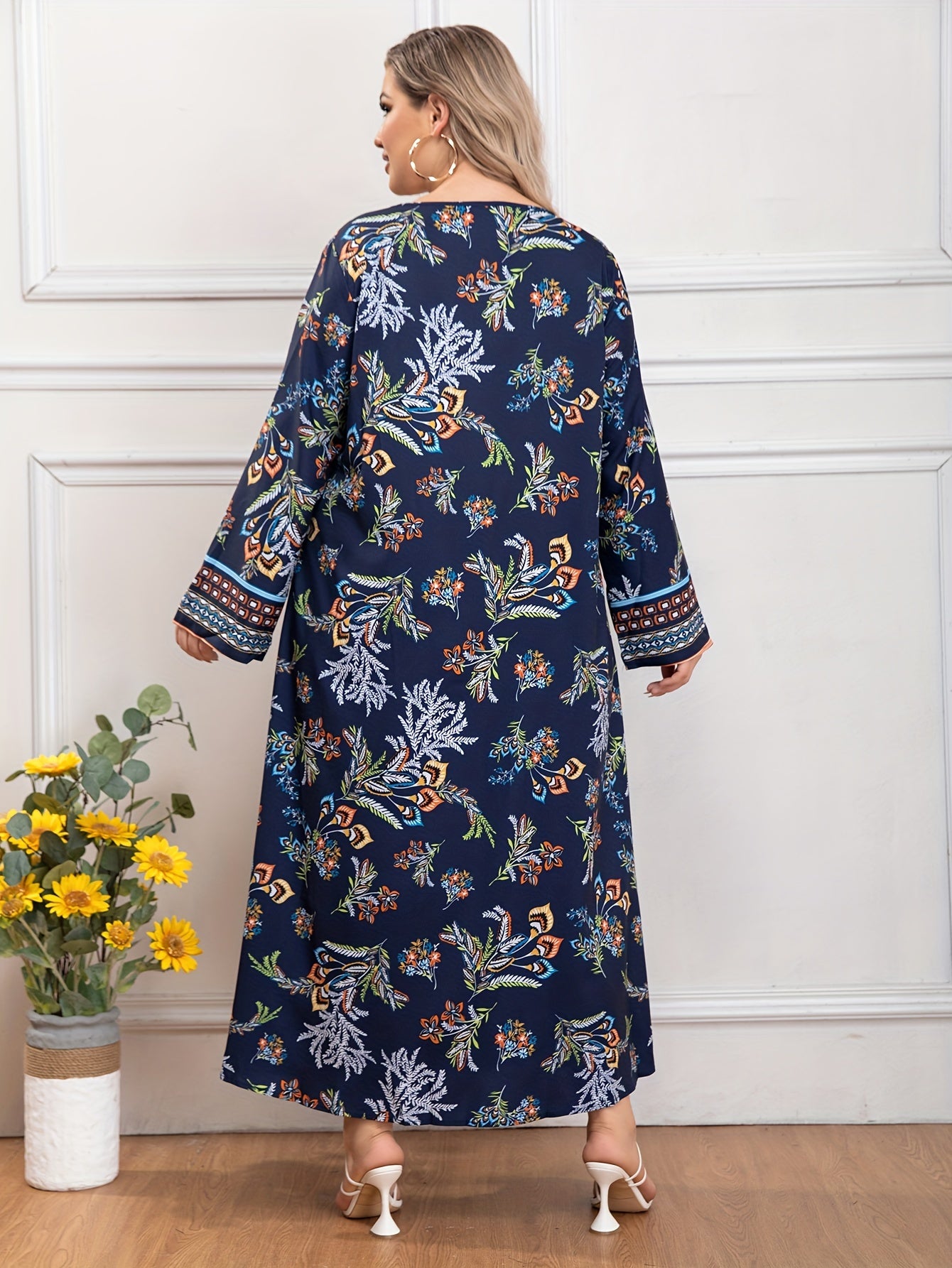  Colorblock Floral Print V Neck Maxi Dress