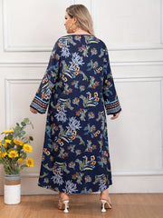  Colorblock Floral Print V Neck Maxi Dress