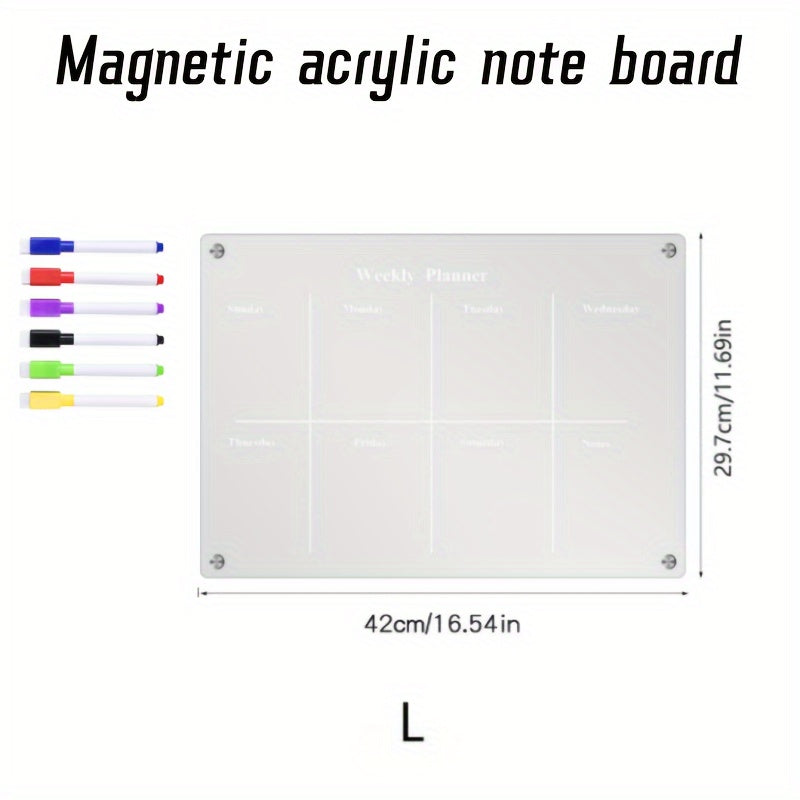 Clear Magnetic Acrylic Weekly Planner - Rewritable Fridge Magnet