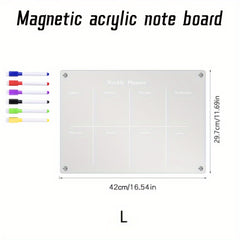 Clear Magnetic Acrylic Weekly Planner - Rewritable Fridge Magnet