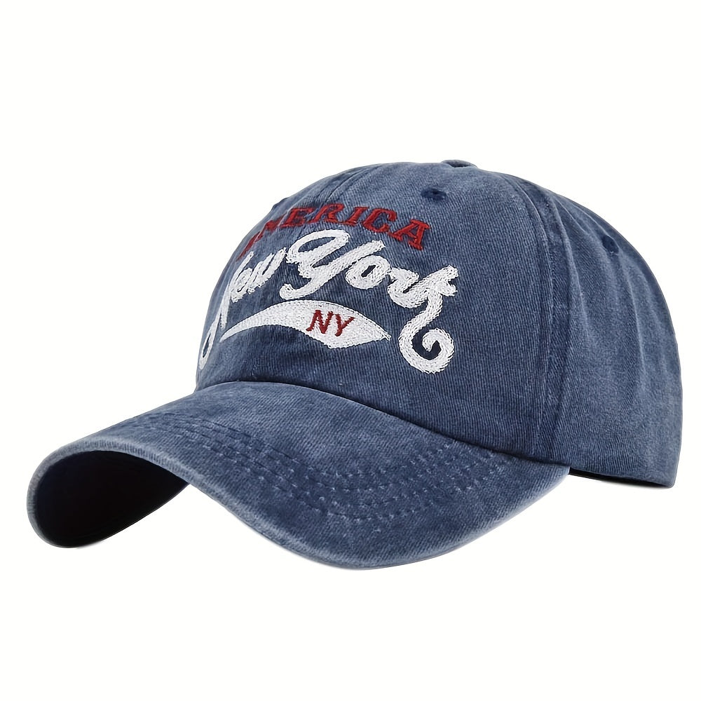 York Embroidered Baseball Cap Vintage Distressed Sun Hat