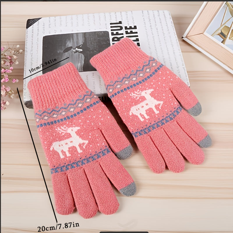 Deer Knitted Gloves Female Multicolor Warm Gloves