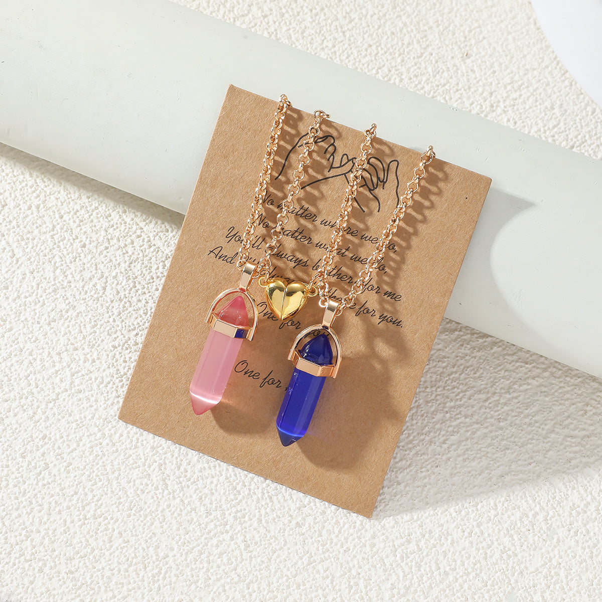 2pcs Couple Natural Stone Crystal Pendant Magnet Necklace Set Gift