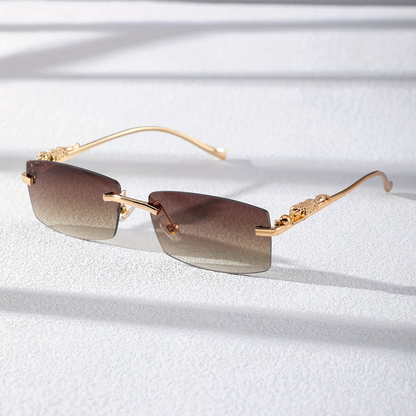 Metal Rimless Men's Sunglasses Black Frame UV400