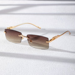 Metal Rimless Men's Sunglasses Black Frame UV400