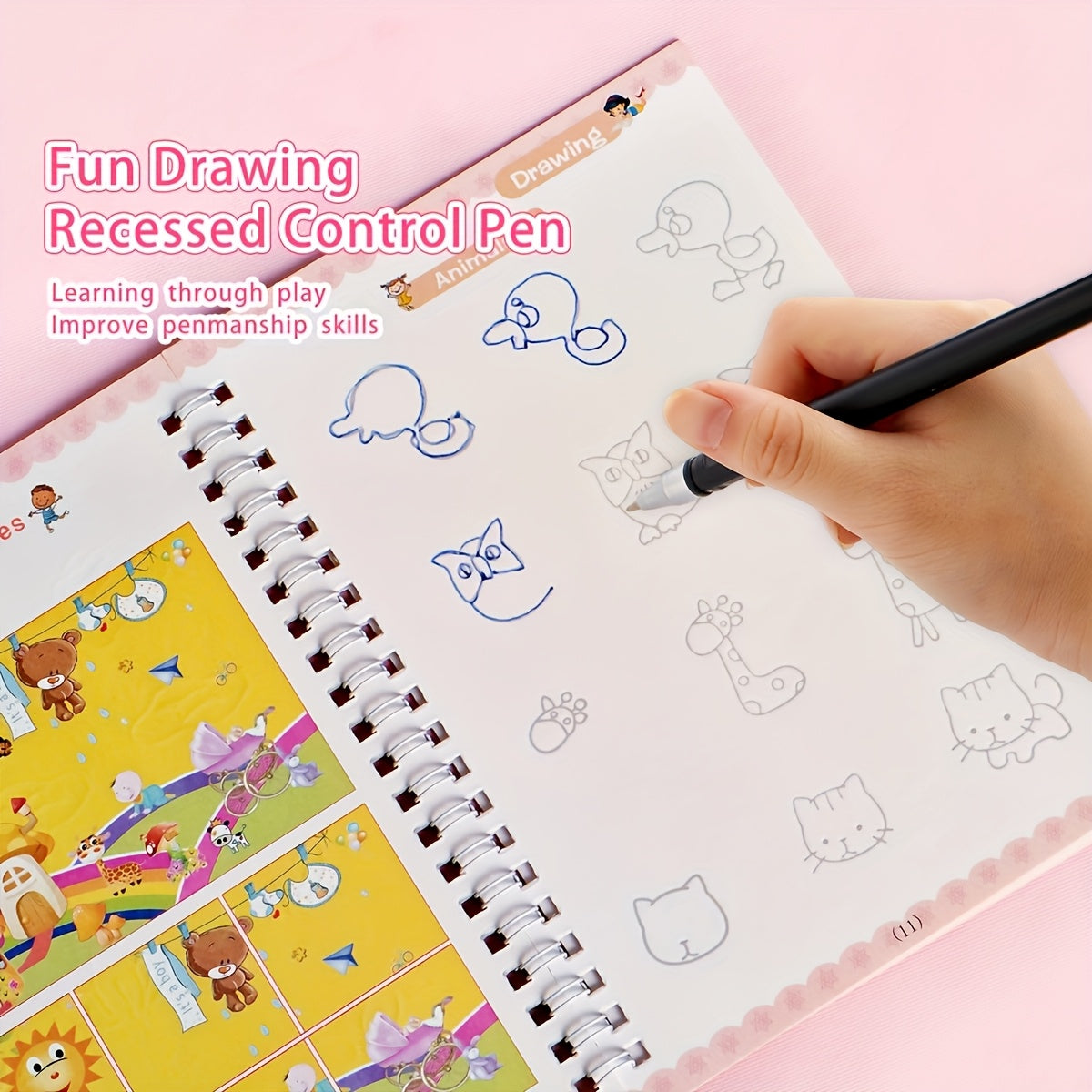 4 Pack Handwriting Exercise Books with Grooved Pages & Pen Set