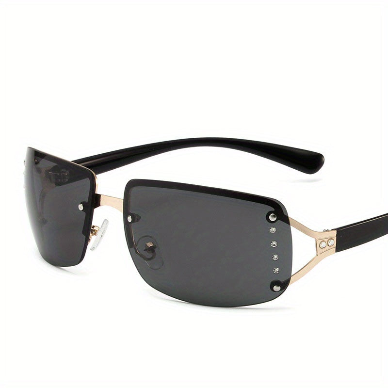 Y2K Wrap Around Sunglasses Gradient Lens Metal Frame UV400