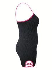  Sports Cami Romper Women's Plus Contrast Trim Honeycomb Textured Lace