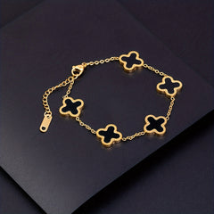 Lucky Clover Flower Pendant Necklace Gold Stainless Steel Adjustable Chain