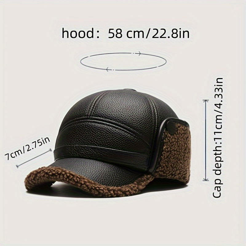 Men's Winter Hat PU Leather Ear Protection Cap