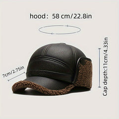 Men's Winter Hat PU Leather Ear Protection Cap