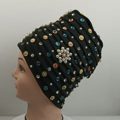 Turban Cap Faux Pearl Rhinestone Headscarf Hijab