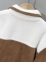 Boy's Casual Block Fleece Jacket Zip Up Lapel Jacket