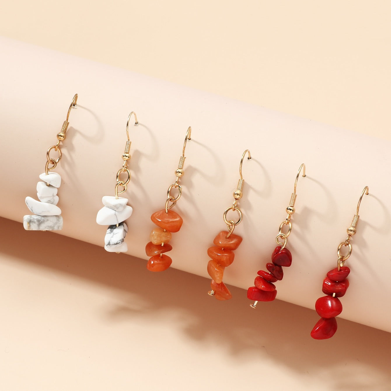 3 Pairs Natural Stone Charm Earrings Set