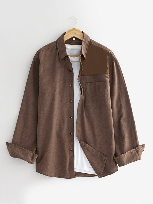 Men's Solid Button Down Long Sleeve Shirts with Pockets