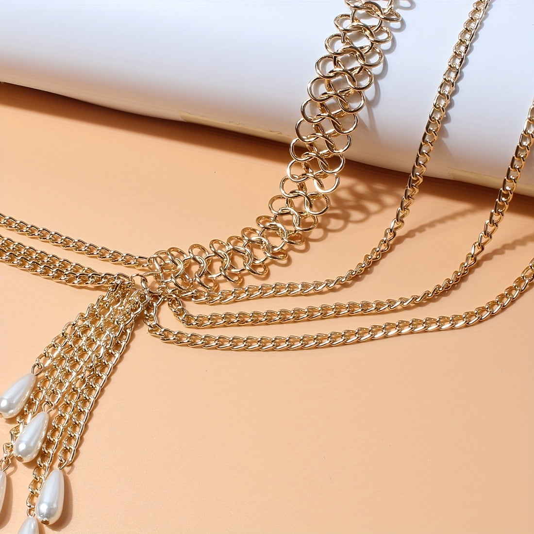 Boho Waist Chain Vintage Geometric Faux Pearl Fringe Belt