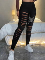  Rhinestone Butterfly Ripped Leggings