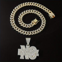 Hip hop Diamond Letter Pendant Necklace Men's Cuban Chain