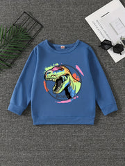 Dinosaur Print Boys Casual Pullover Sweatshirt Long Sleeve Crew Neck Tops
