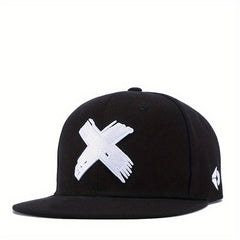 Unisex X Embroidery Snapback Hat Solid Casual Adjustable Baseball Cap