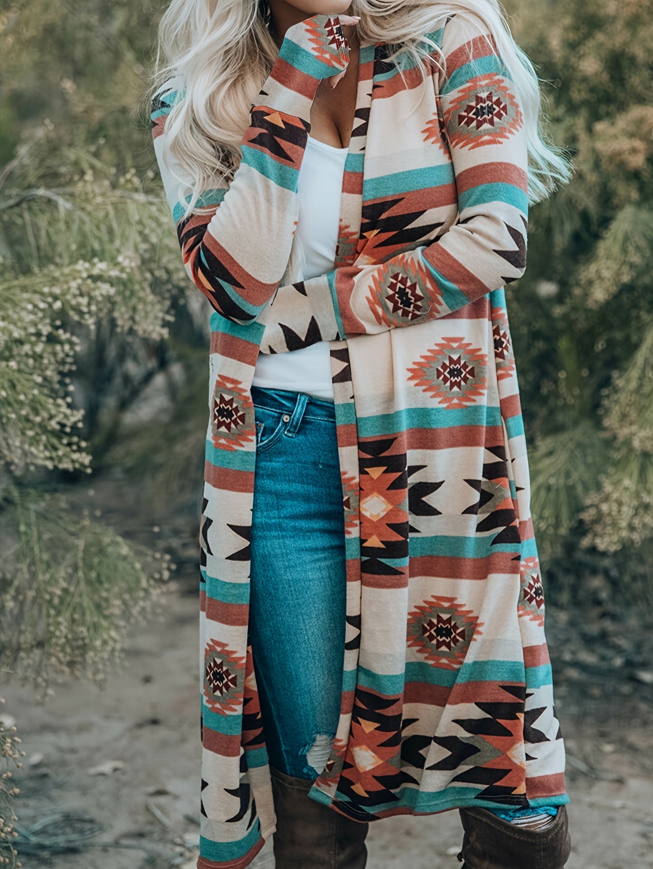  Southwestern Print Long Sleeve Cardigan