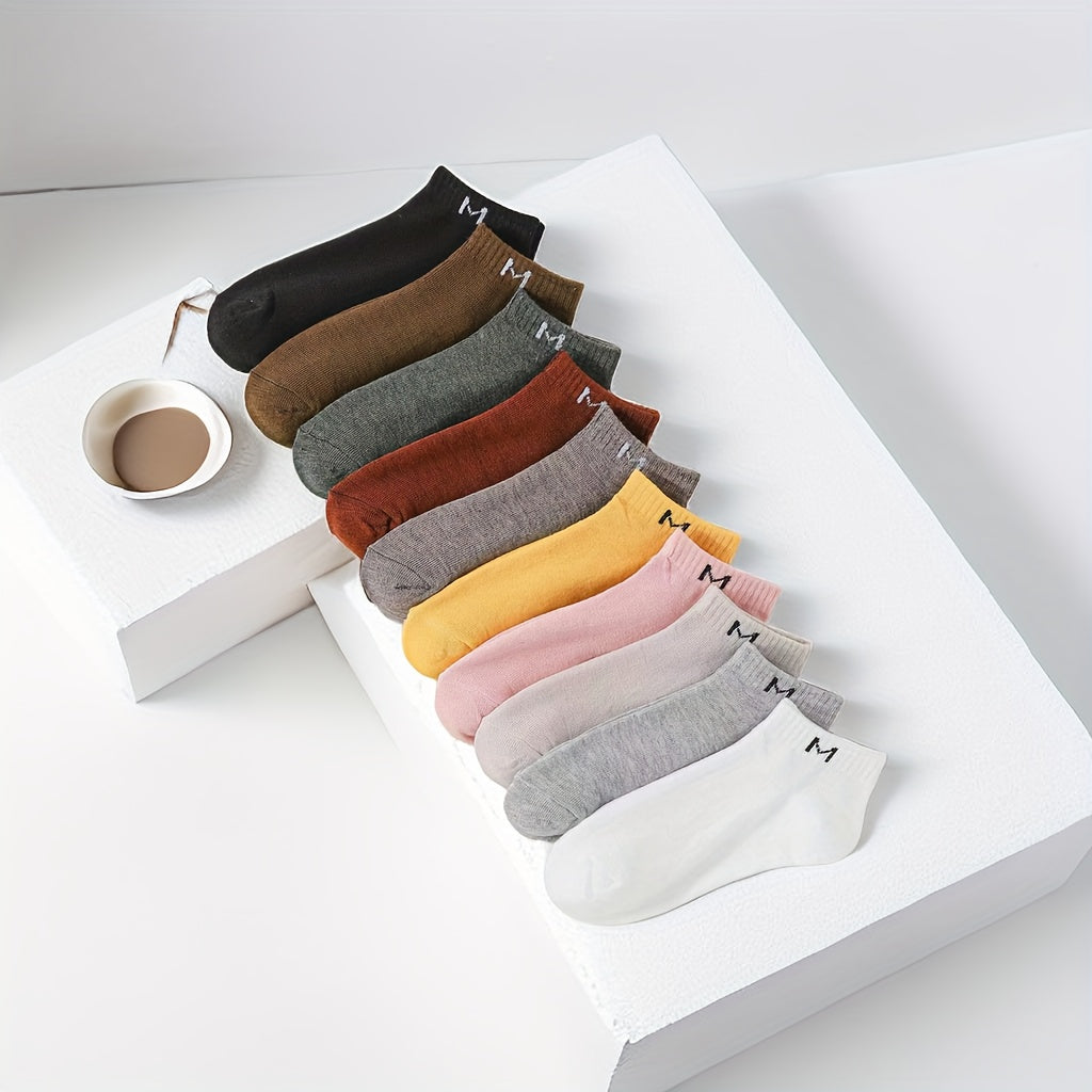 10 Pairs Letter Print Sports Short Socks Women's Stockings