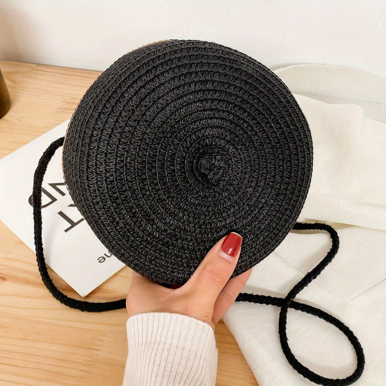 Straw Round Beach Crossbody Bag Solid Casual Summer Woven Handbag